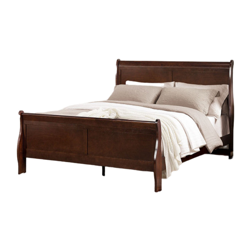 Ryla Full Size Bed, Sleigh Panel Headboard, Dark Cherry Brown Solid Wood By Casagear Home