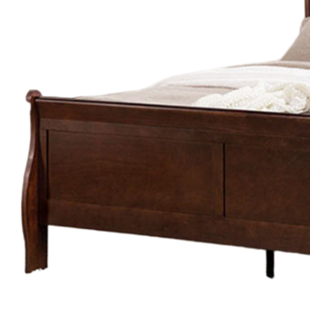 Ryla Full Size Bed Sleigh Panel Headboard Dark Cherry Brown Solid Wood By Casagear Home BM319905