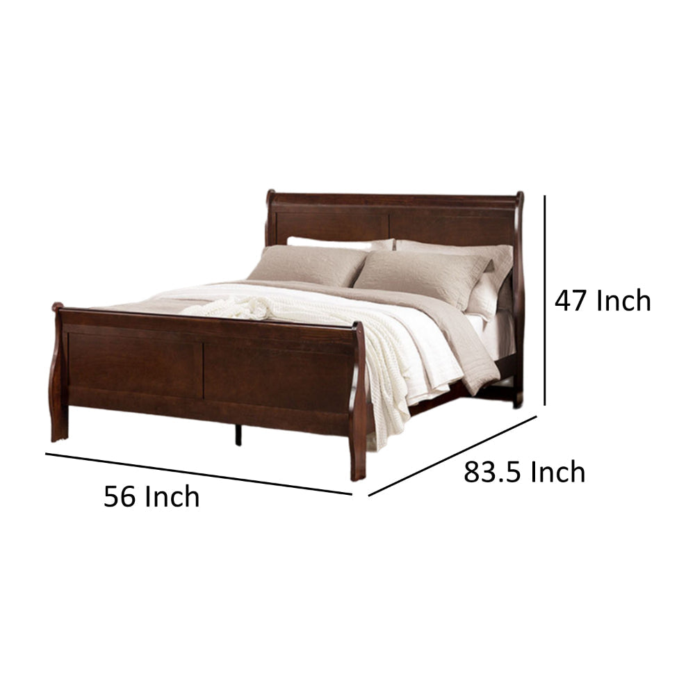 Ryla Full Size Bed Sleigh Panel Headboard Dark Cherry Brown Solid Wood By Casagear Home BM319905