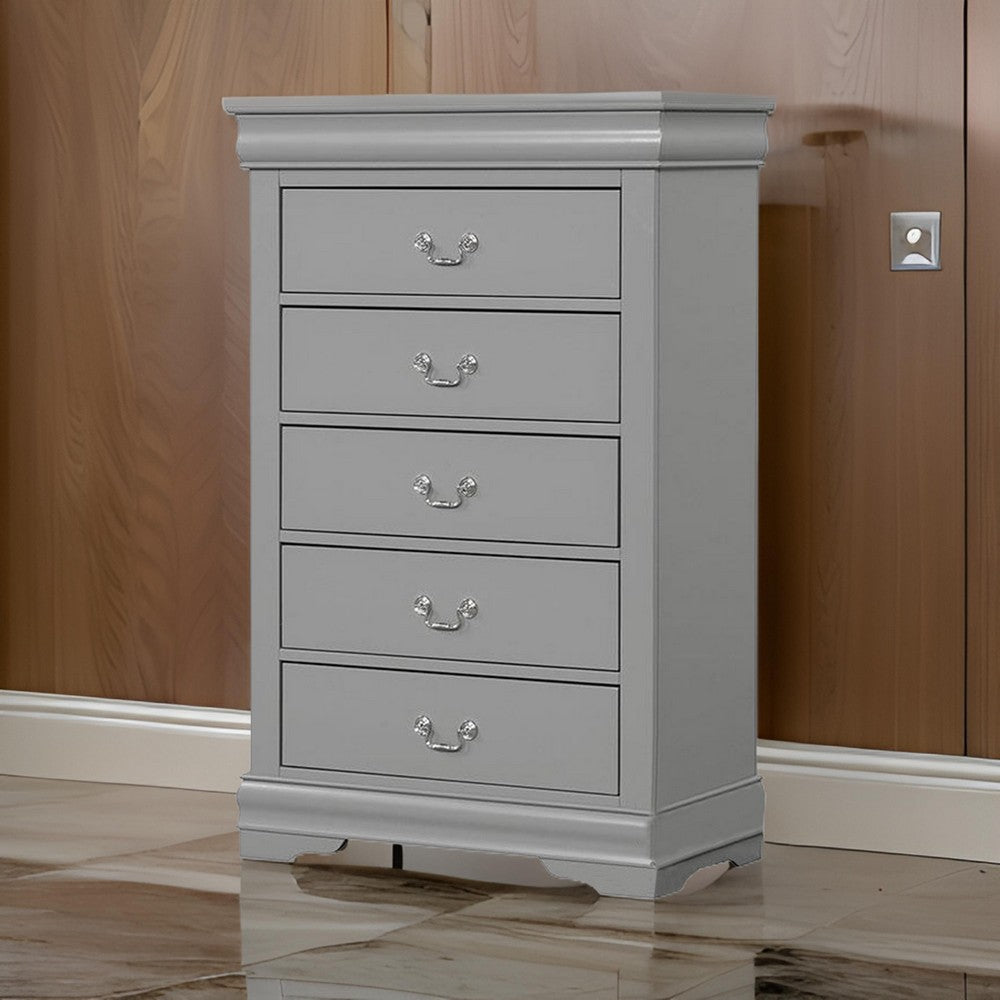 Ryla Tall Dresser Chest 5 Drawers Metal Handles Light Gray Solid Wood By Casagear Home BM319908