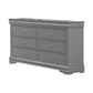 Ryla Wide Dresser, 6 Drawers, Nickel Metal Handles, Light Gray Solid Wood By Casagear Home