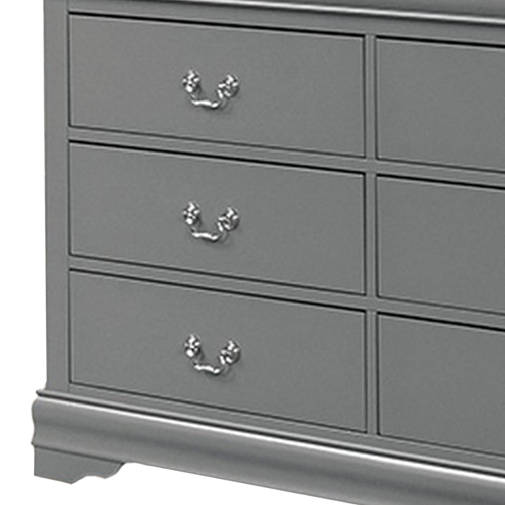 Ryla Wide Dresser 6 Drawers Nickel Metal Handles Light Gray Solid Wood By Casagear Home BM319909