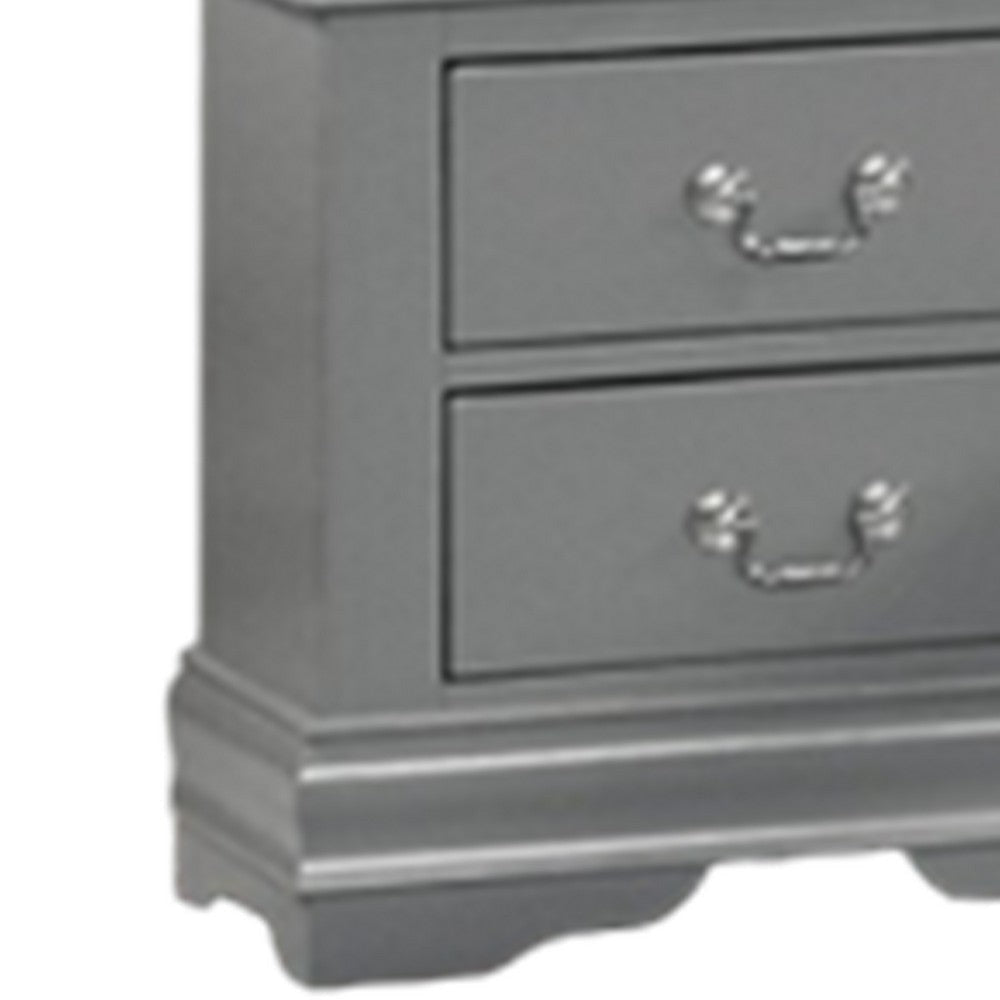 Ryla Nightstand 2 Drawers Light Gray Solid Wood Nickel Drop Handles By Casagear Home BM319910