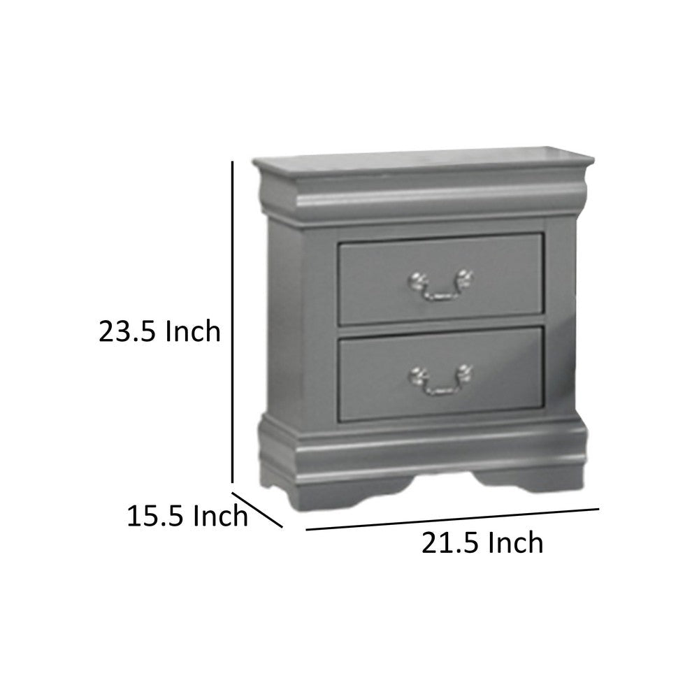 Ryla Nightstand 2 Drawers Light Gray Solid Wood Nickel Drop Handles By Casagear Home BM319910