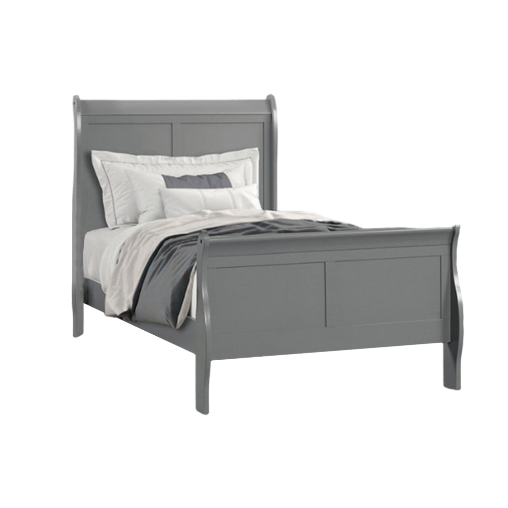 Ryla Full Size Bed, Sleigh Panel Headboard, Classic Light Gray Solid Wood By Casagear Home