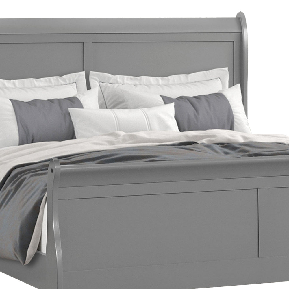 Ryla Queen Size Bed Sleigh Panel Headboard Classic Light Gray Solid Wood By Casagear Home BM319912