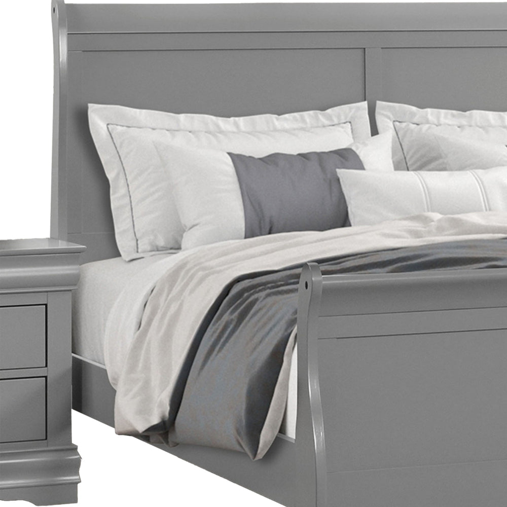 Ryla Twin Size Bed Sleigh Panel Headboard Classic Light Gray Solid Wood By Casagear Home BM319913