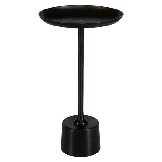 Accent Drink Table, 13 Inch Round Tray Top, Tapered Black Aluminum Base By Casagear Home