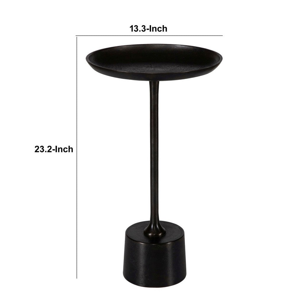 Accent Drink Table 13 Inch Round Tray Top Tapered Black Aluminum Base By Casagear Home BM319918