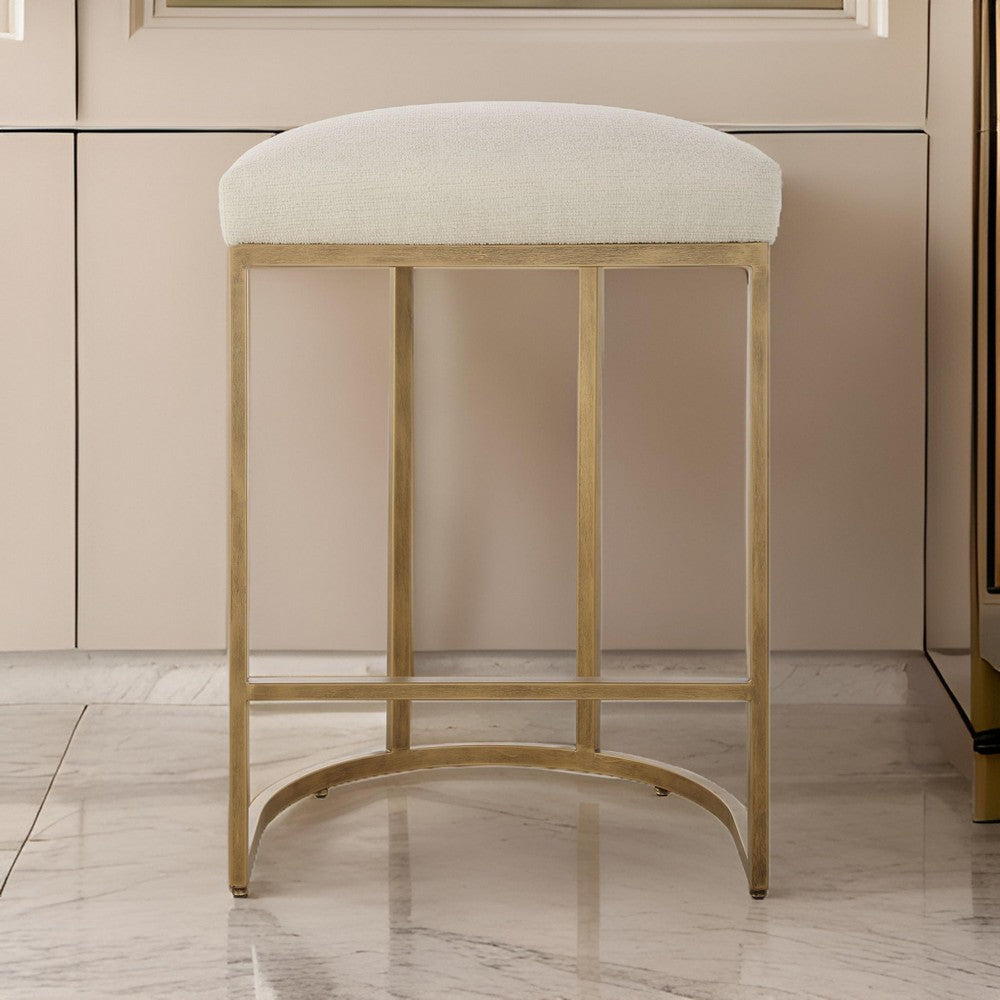 Gyn Counter Height Stool Cream Performance Fabric Brass Cantilever Base By Casagear Home BM319920