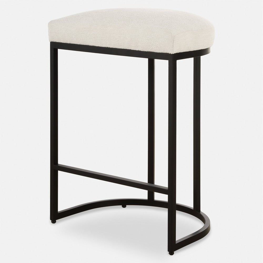 Gyn Counter Height Stool White Performance Fabric Black Cantilever Base By Casagear Home BM319921