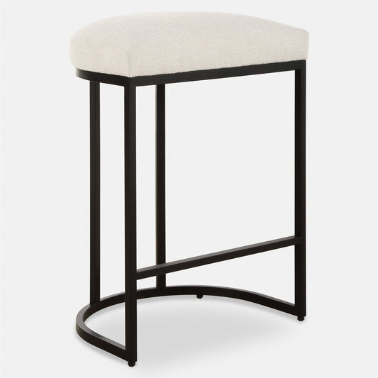 Gyn Counter Height Stool, White Performance Fabric, Black Cantilever Base By Casagear Home