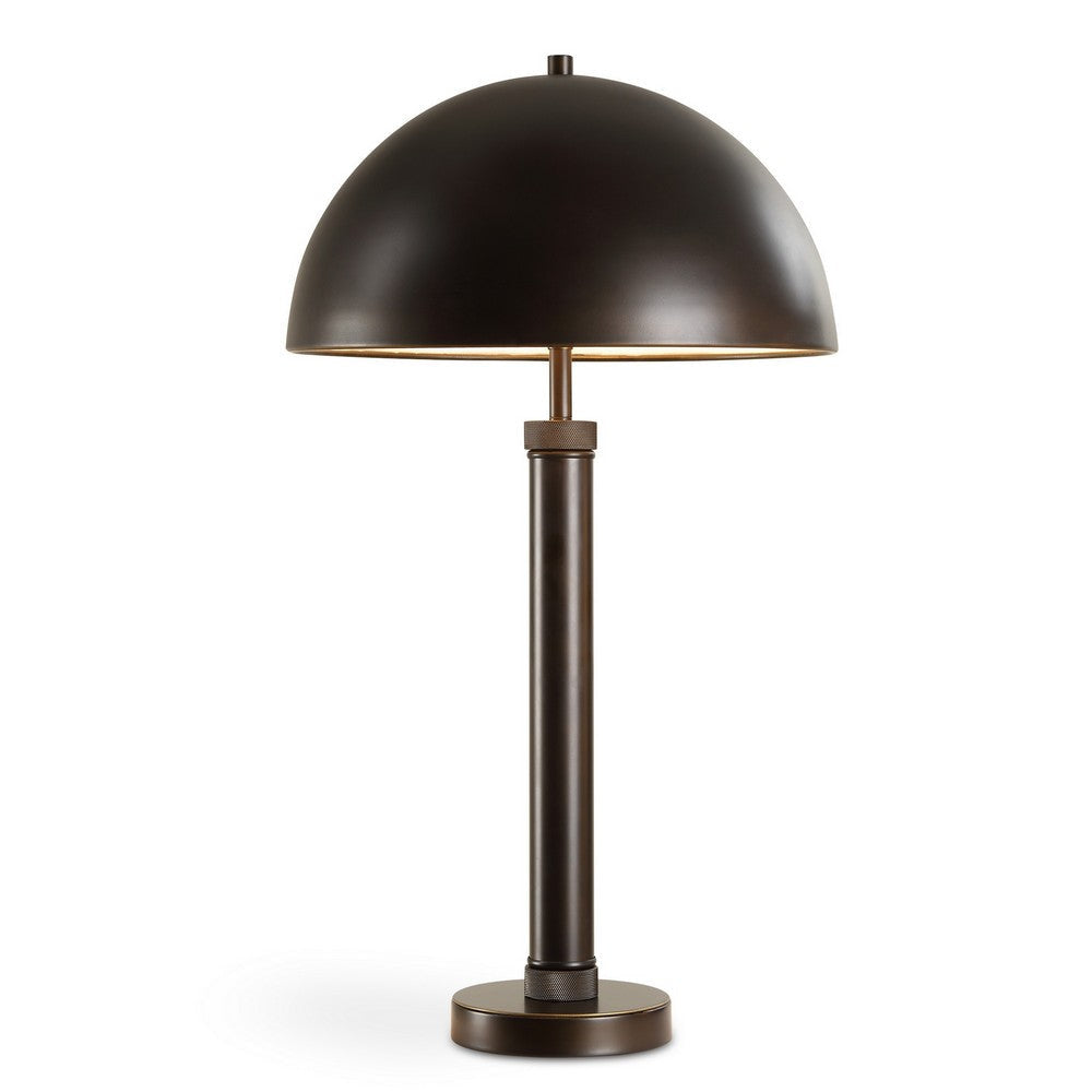 Modern Accent Table Lamp Dome Shade Gold Edge Black Metal Round Base By Casagear Home BM319924