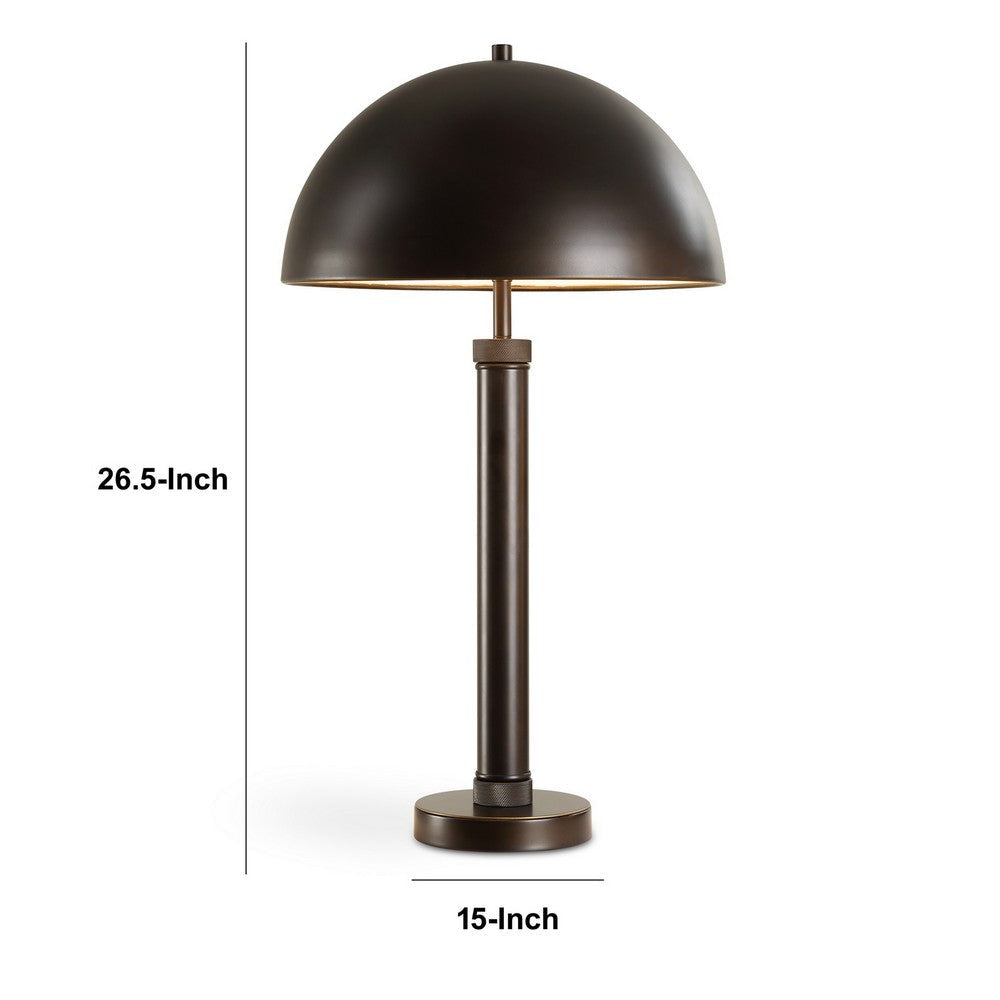 Modern Accent Table Lamp Dome Shade Gold Edge Black Metal Round Base By Casagear Home BM319924