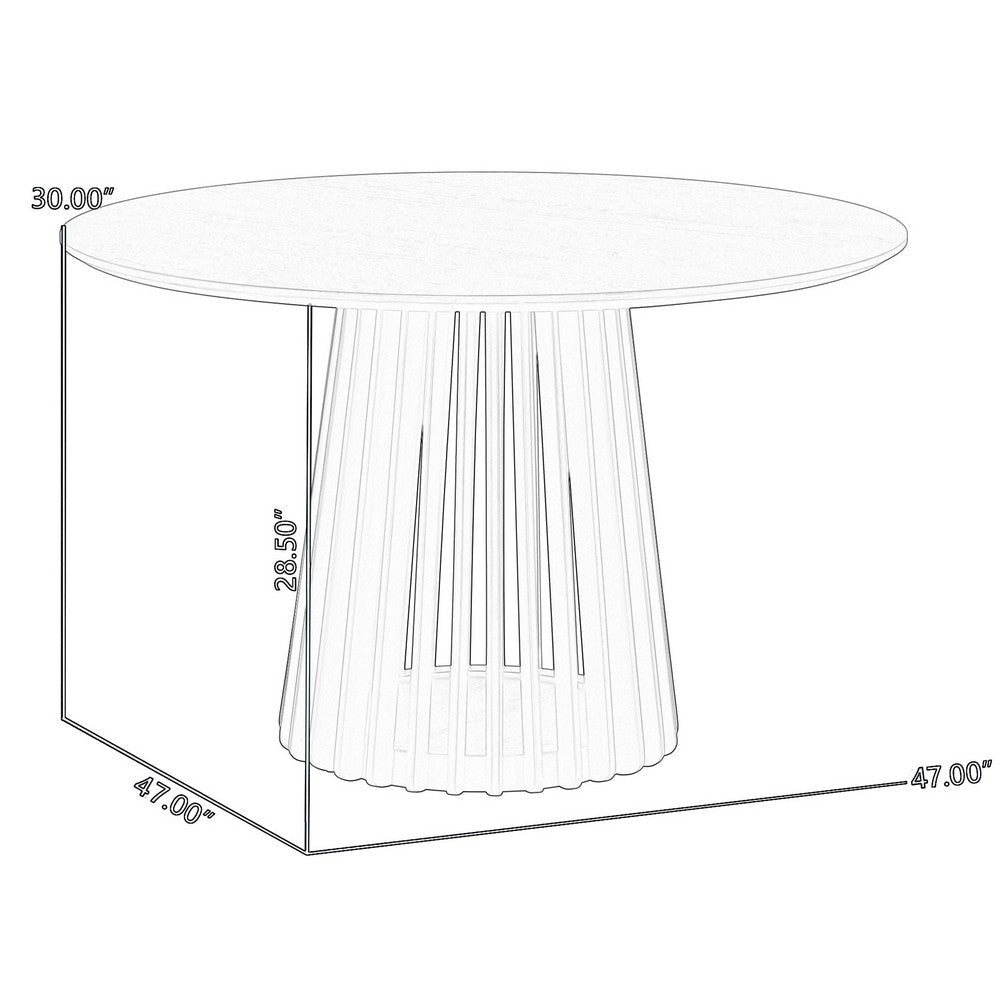 Dyan Dining Table 47 Inch Round Top Slatted Open Angled Base Black Wood By Casagear Home BM320473