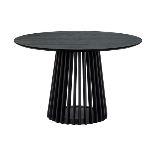 Dyan Dining Table, 47 Inch Round Top, Slatted Open Angled Base, Black Wood By Casagear Home