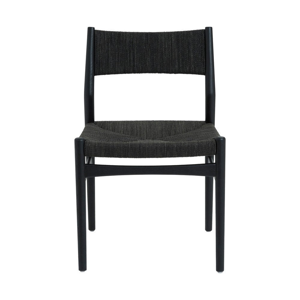 Rie Dining Side Chair Set of 2 Danish Inspired Panel Backrest Black Woven By Casagear Home BM320476