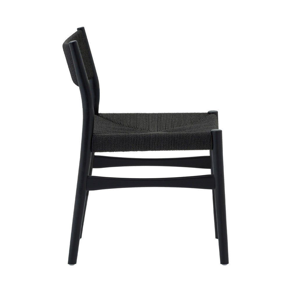 Rie Dining Side Chair Set of 2 Danish Inspired Panel Backrest Black Woven By Casagear Home BM320476