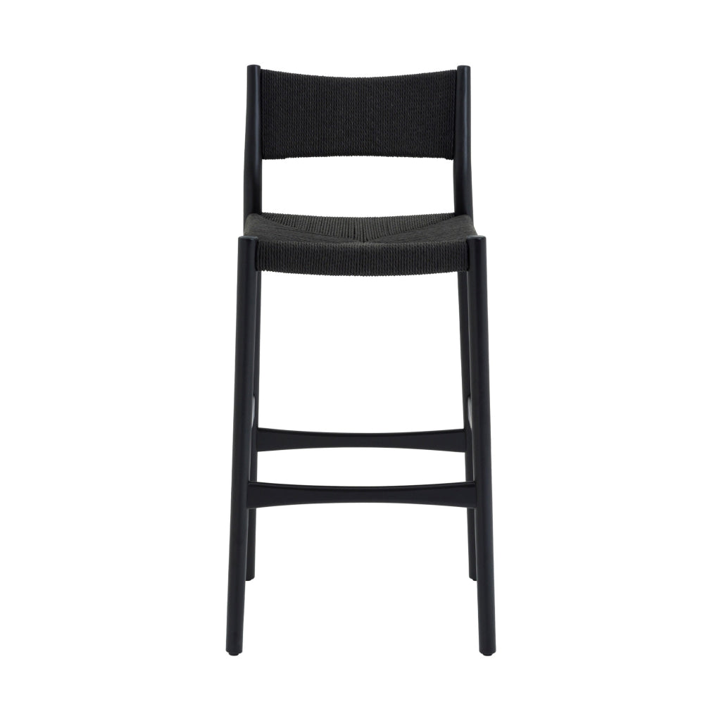 Rie Counter Stool Chair Danish Inspired Panel Back Black Woven Paper Cord By Casagear Home BM320478