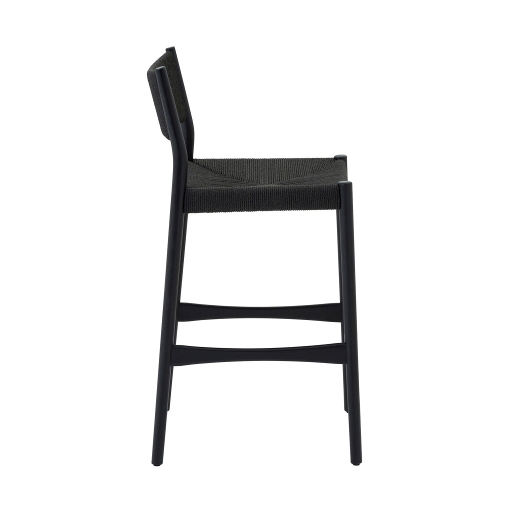 Rie Counter Stool Chair Danish Inspired Panel Back Black Woven Paper Cord By Casagear Home BM320478