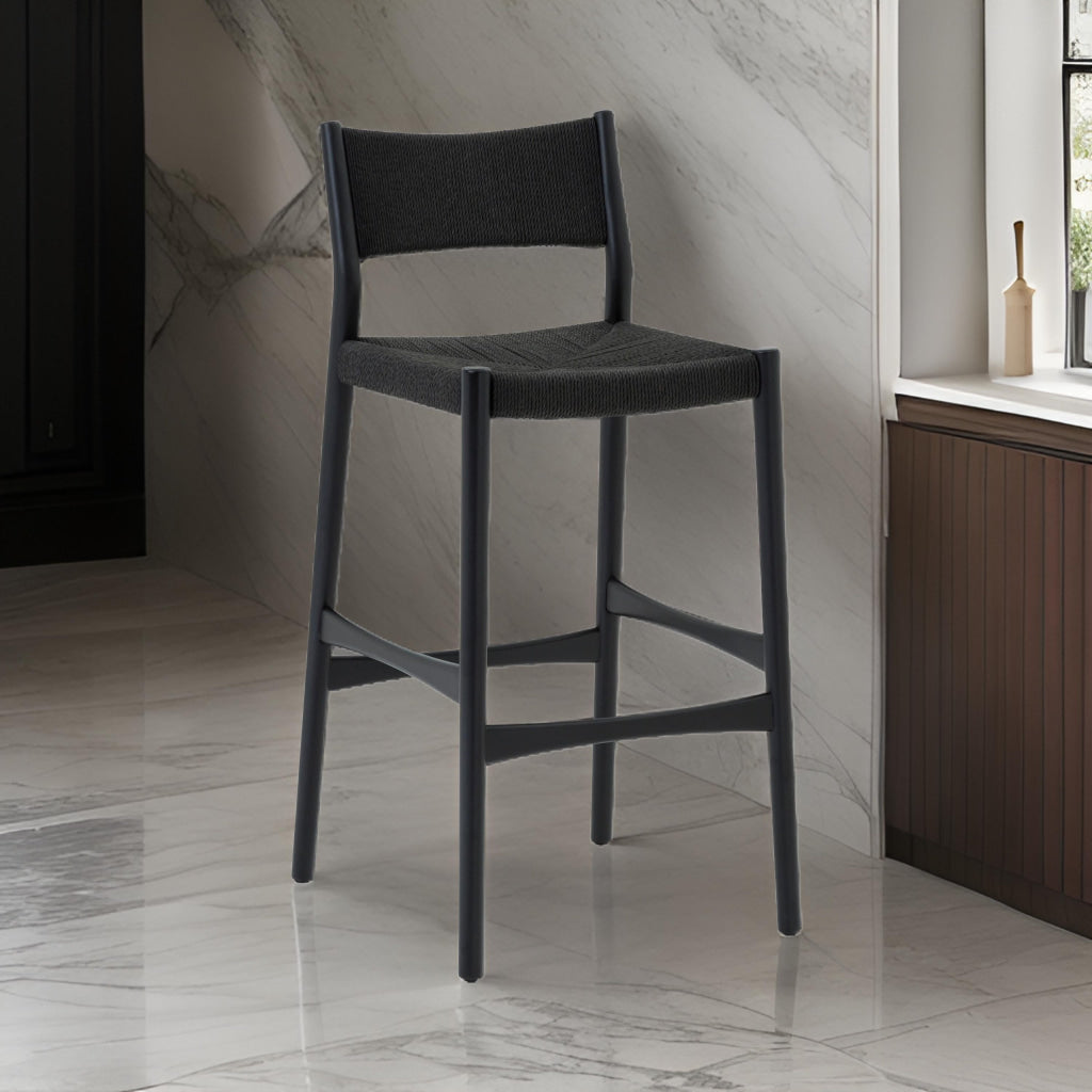 Rie Counter Stool Chair Danish Inspired Panel Back Black Woven Paper Cord By Casagear Home BM320478