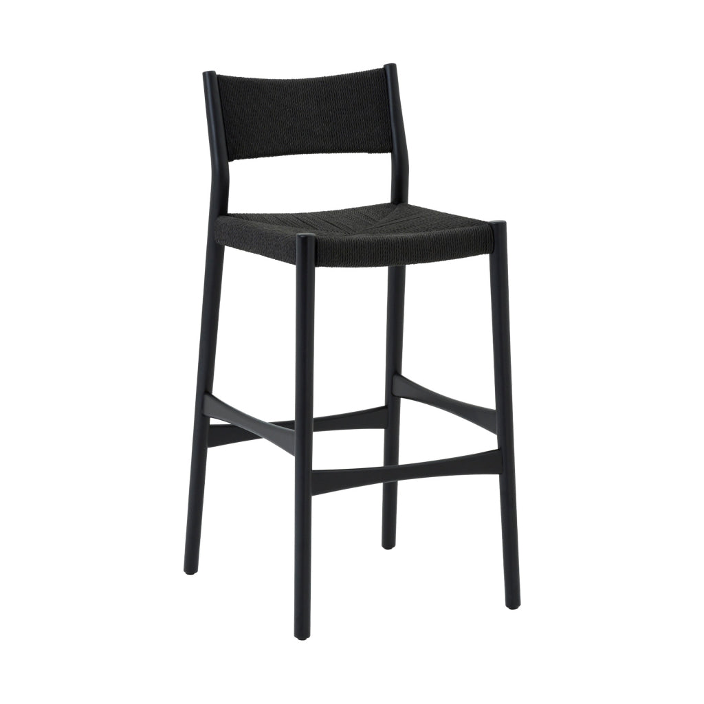 Rie Counter Stool Chair Danish Inspired Panel Back Black Woven Paper Cord By Casagear Home BM320478