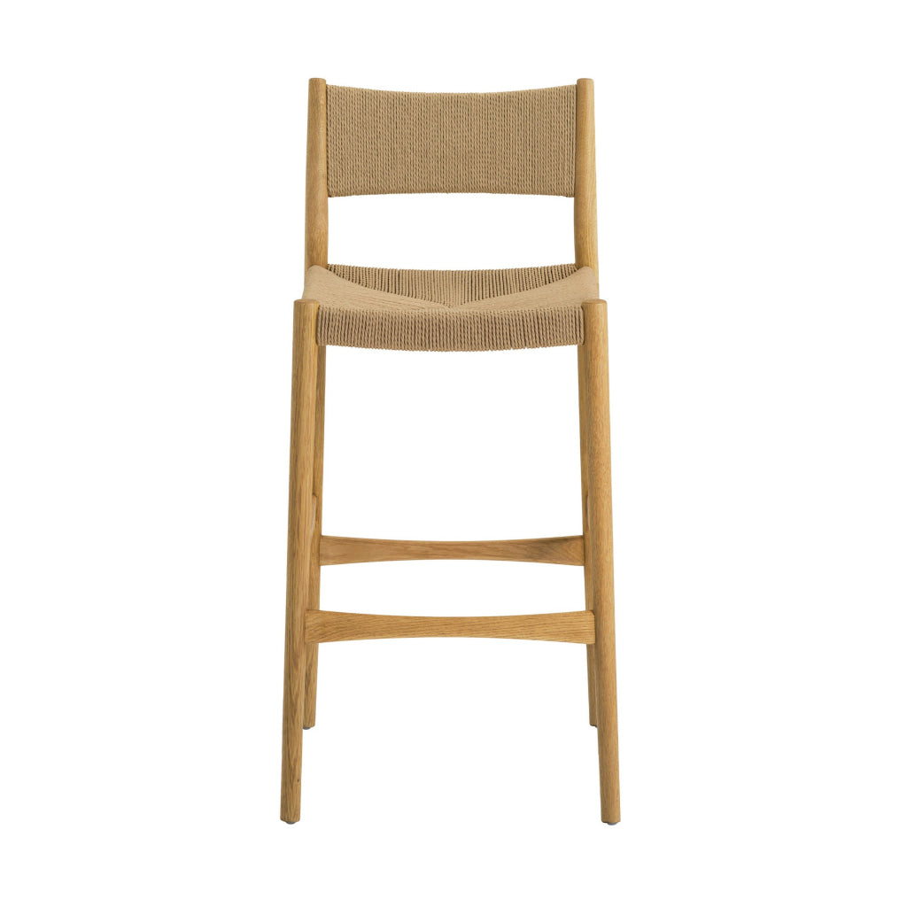 Rie Barstool Chair Danish Inspired Panel Backrest Brown Woven Paper Cord By Casagear Home BM320481