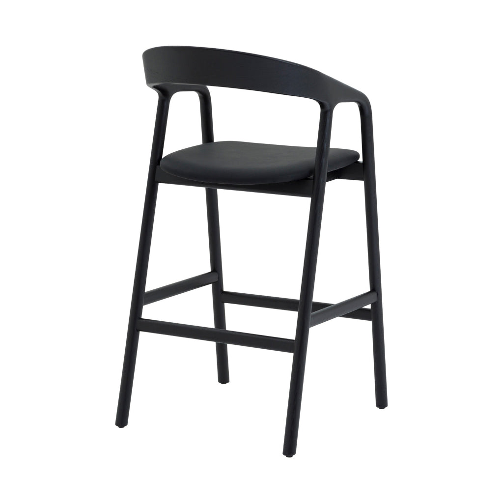 Agas Counter Stool Chair Curved Faux Leather Upholstery Black Oak Wood By Casagear Home BM320483