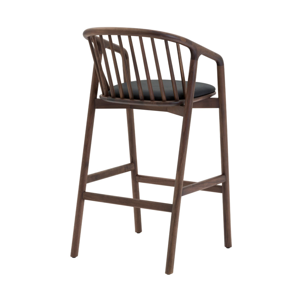 Rchy Barstool Chair Curved Spindle Back Black Faux Leather Brown Wood By Casagear Home BM320490