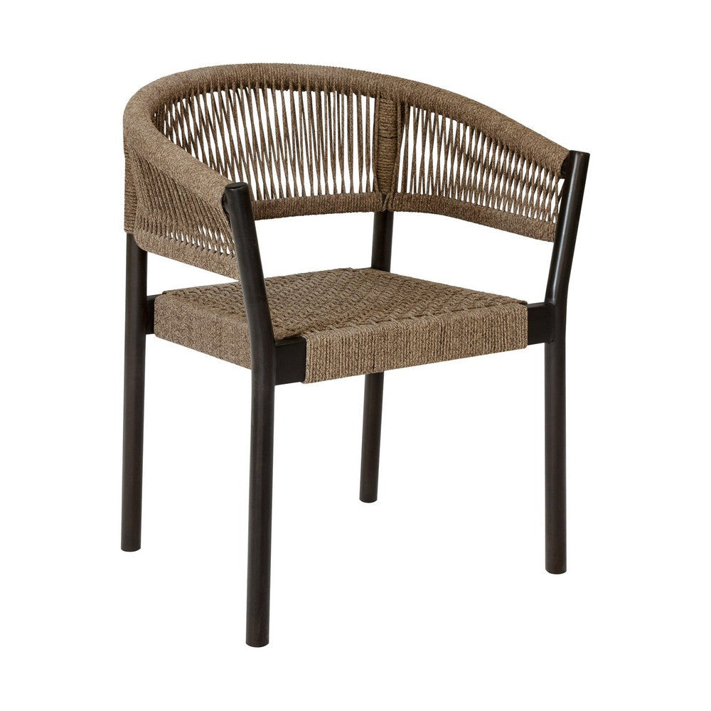 Roi Patio Dining Chair Set of 2 Truffle Rope Woven Dark Eucalyptus Wood By Casagear Home BM320491