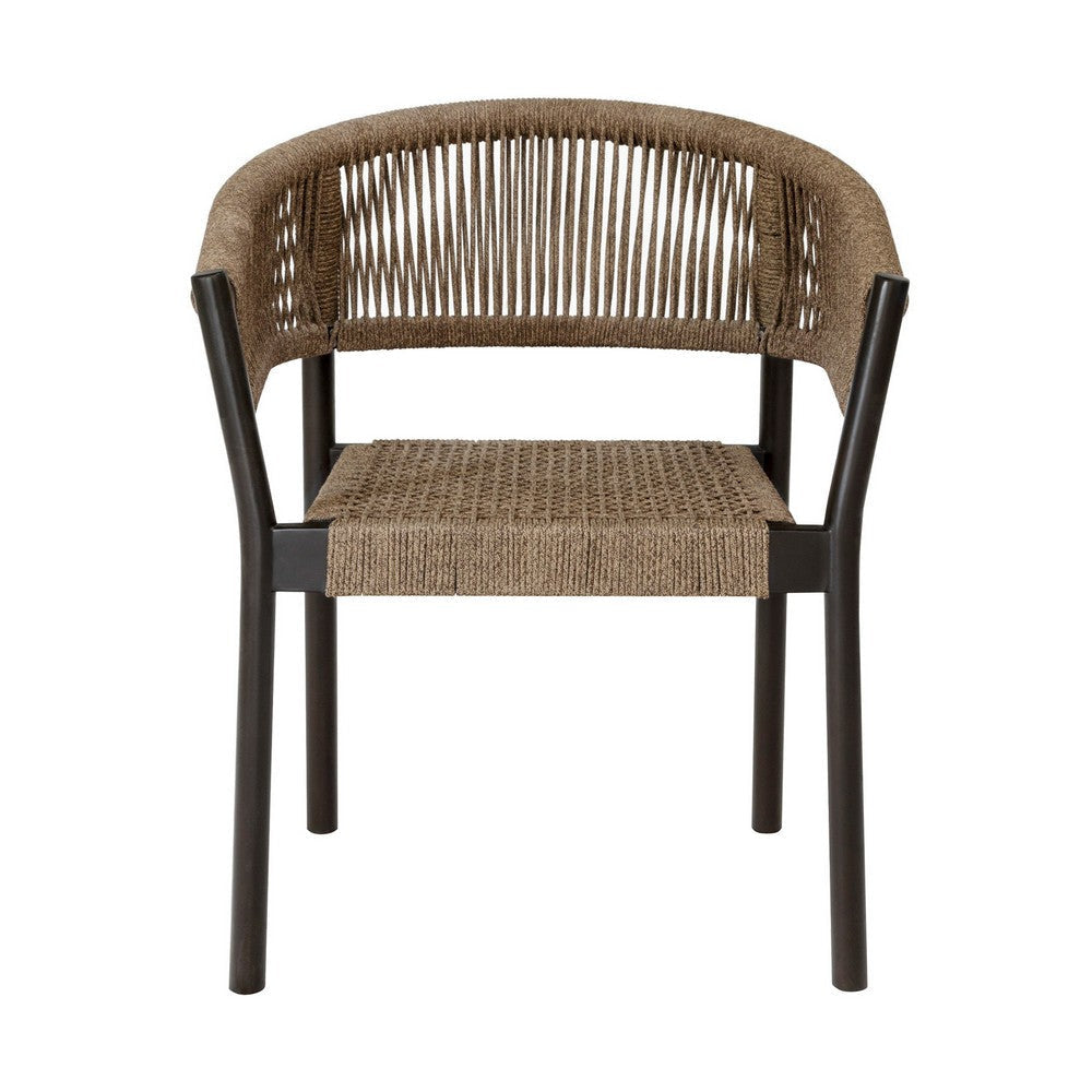 Roi Patio Dining Chair Set of 2 Truffle Rope Woven Dark Eucalyptus Wood By Casagear Home BM320491