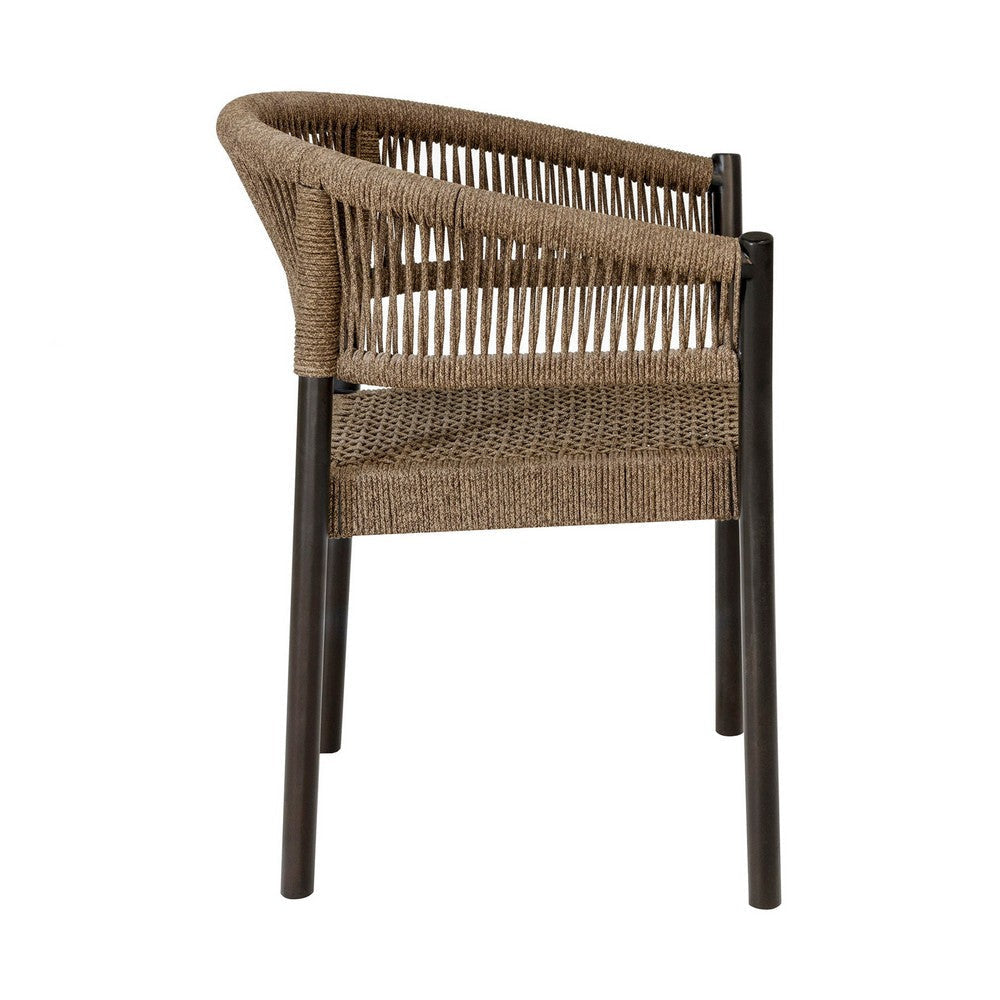 Roi Patio Dining Chair Set of 2 Truffle Rope Woven Dark Eucalyptus Wood By Casagear Home BM320491