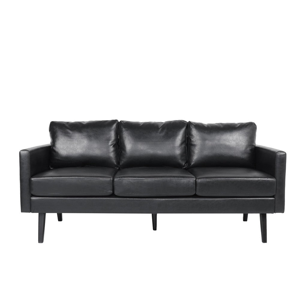 74 Inch Sofa Black Faux Leather Upholstery Cushioned Retro Square Arms By Casagear Home BM320492