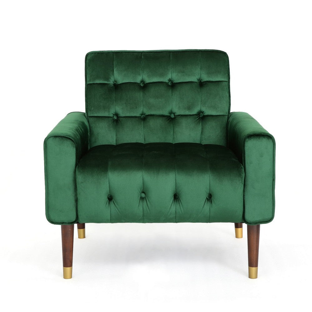 Covia Accent Club Chair Waffle Stitch Emerald Velvet Gold Tip Legs By Casagear Home BM320495