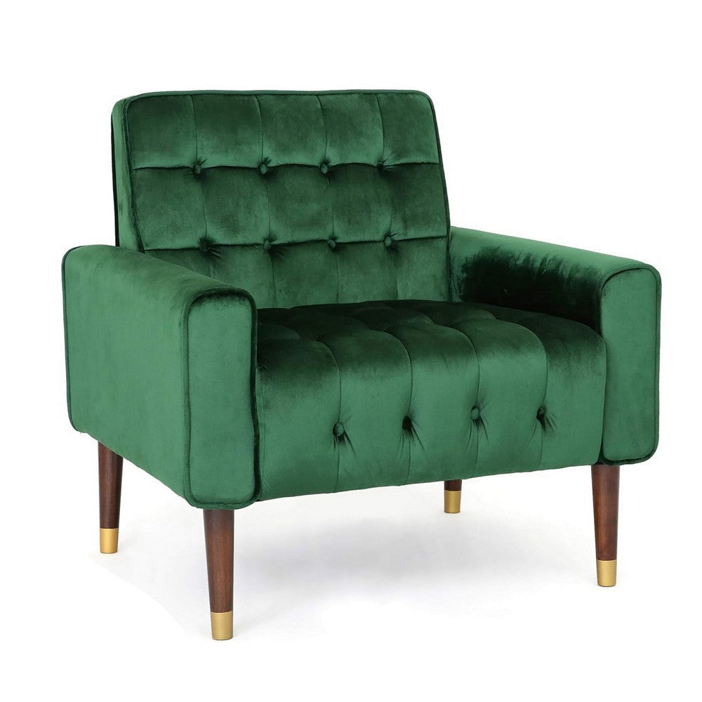 Covia Accent Club Chair, Waffle Stitch Emerald Velvet, Gold Tip Legs By Casagear Home