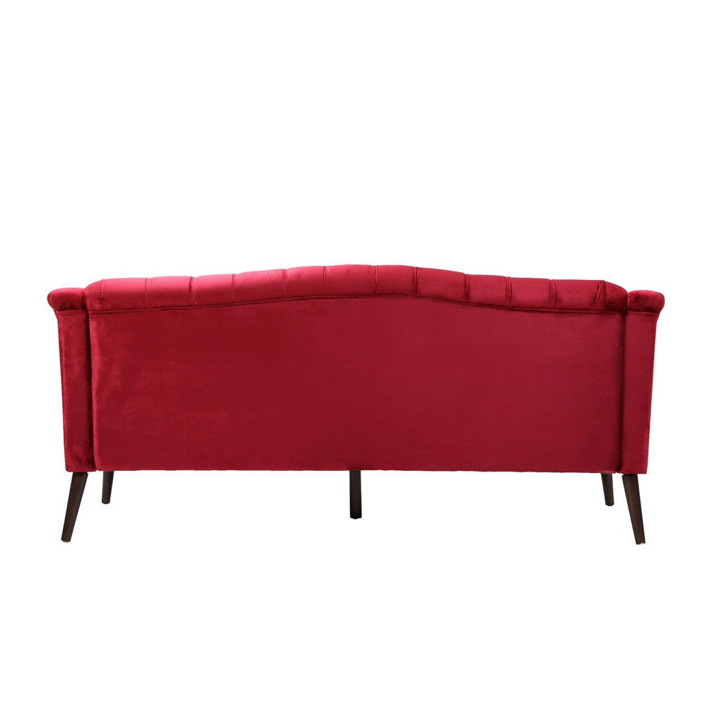 Lilah Sofa Button Tufted Diamond Stitch Soft Red Wine Velvet 73 Inch By Casagear Home BM320498