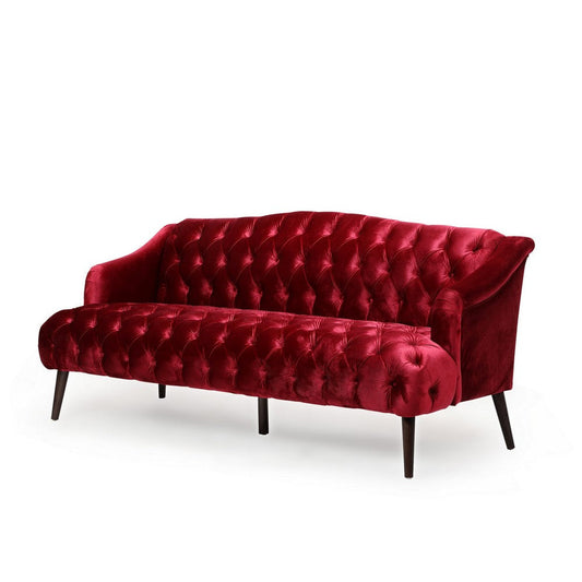 Lilah Sofa, Button Tufted Diamond Stitch, Soft Red Wine Velvet, 73 Inch By Casagear Home