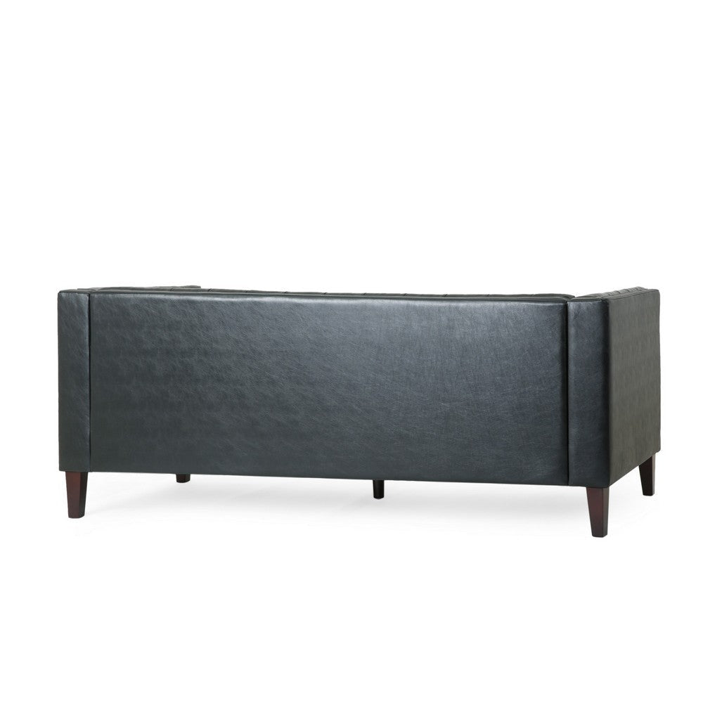 Ember Sofa 76 Inch Chesterfield Tufted Soft Black Faux Leather Upholstery By Casagear Home BM320502