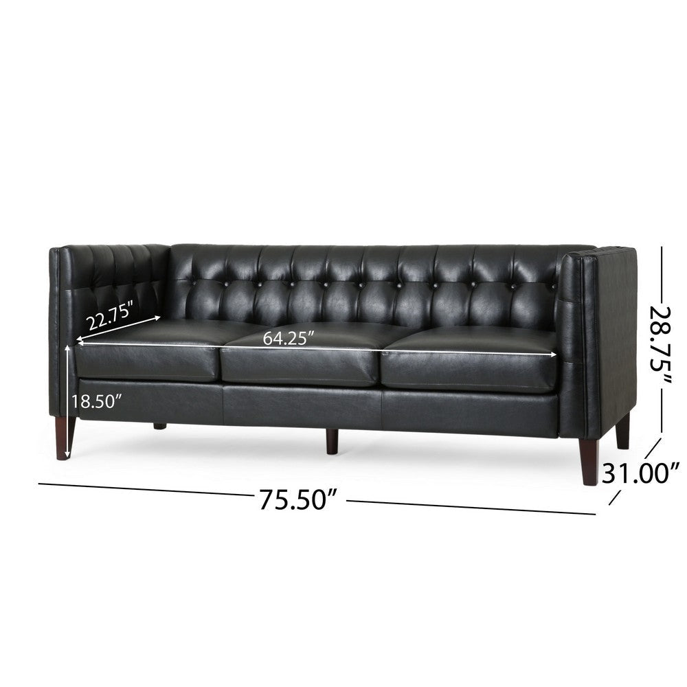 Ember Sofa 76 Inch Chesterfield Tufted Soft Black Faux Leather Upholstery By Casagear Home BM320502