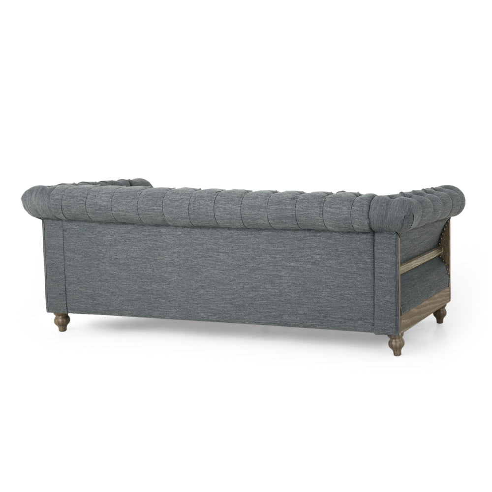 Ober Sofa Rivets Chesterfield Button Tufted Gray 86 Inch Natural Brown By Casagear Home BM320504