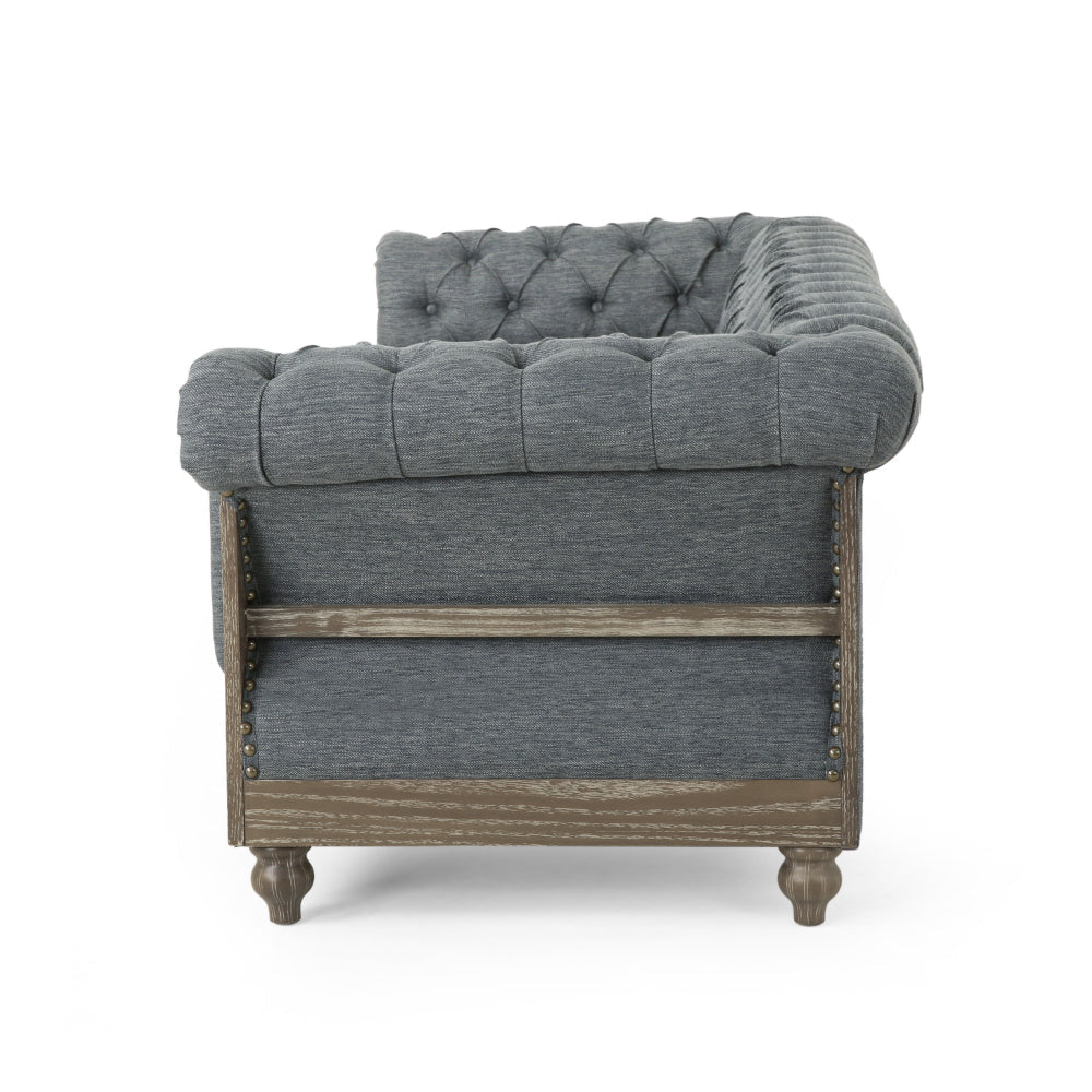 Ober Sofa Rivets Chesterfield Button Tufted Gray 86 Inch Natural Brown By Casagear Home BM320504