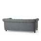 Ober Sofa Rivets Chesterfield Button Tufted Gray 86 Inch Taupe Brown By Casagear Home BM320506