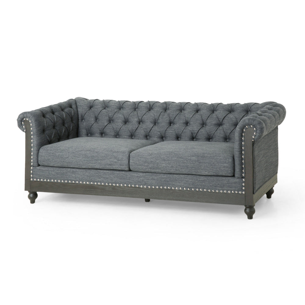 Ober Sofa, Rivets Chesterfield Button Tufted Gray, 86 Inch, Taupe Brown By Casagear Home