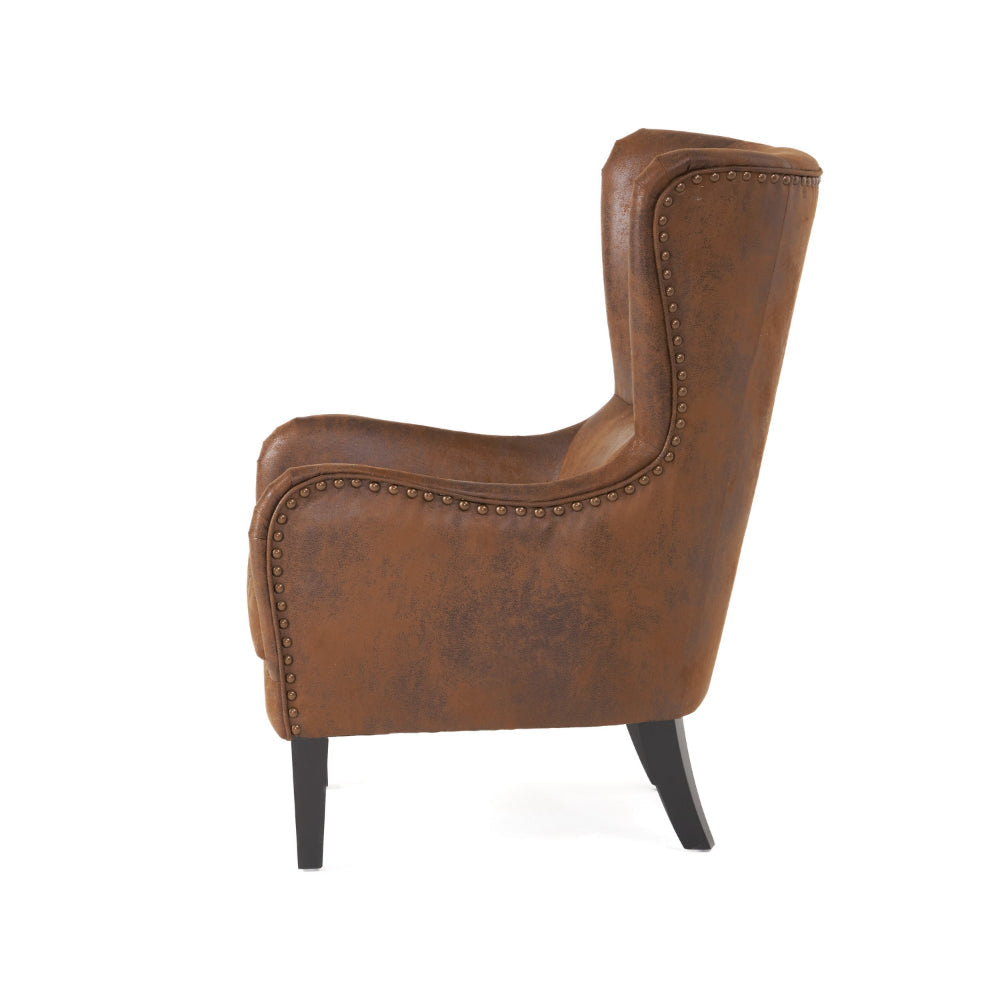 Modern Wingback Accent Chair Nailhead Brown Leather Look Microfiber By Casagear Home BM320510