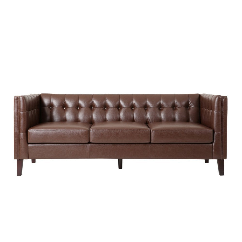 Ember Sofa 76 Inch Chesterfield Tufted Dark Brown Faux Leather Upholstery By Casagear Home BM320511