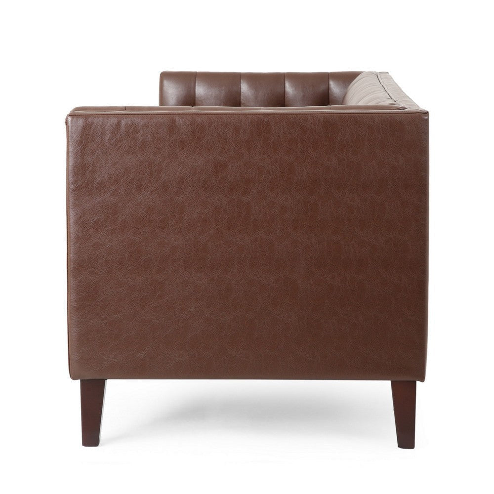 Ember Sofa 76 Inch Chesterfield Tufted Dark Brown Faux Leather Upholstery By Casagear Home BM320511