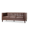 Ember Sofa, 76 Inch, Chesterfield Tufted Dark Brown Faux Leather Upholstery By Casagear Home