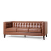 Ember Sofa with Chesterfield Tufted Brown Faux Leather Upholstery, 76 Inch By Casagear Home