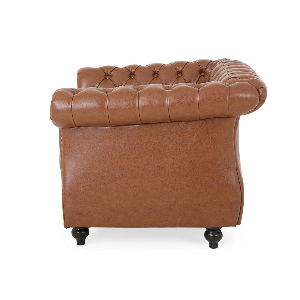 Accent Club Chair Nailhead Chesterfield Tufted in Caramel Faux Leather By Casagear Home BM320515