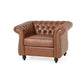 Accent Club Chair, Nailhead, Chesterfield Tufted  in Caramel Faux Leather By Casagear Home